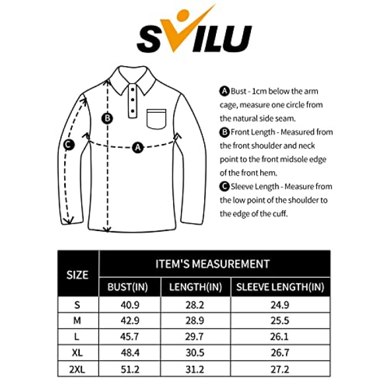 SVILU 남성용 긴팔 폴로 - UPF 퀵 드라이 골프 러닝 하이킹 아웃도어 셔츠