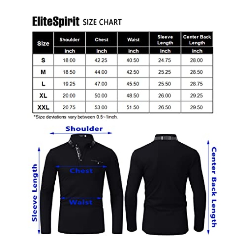 EliteSpirit 남성용 폴로 셔츠 반팔 칼라 골프 셔츠 포켓이 있는 캐주얼하고 세련된 폴로 셔츠