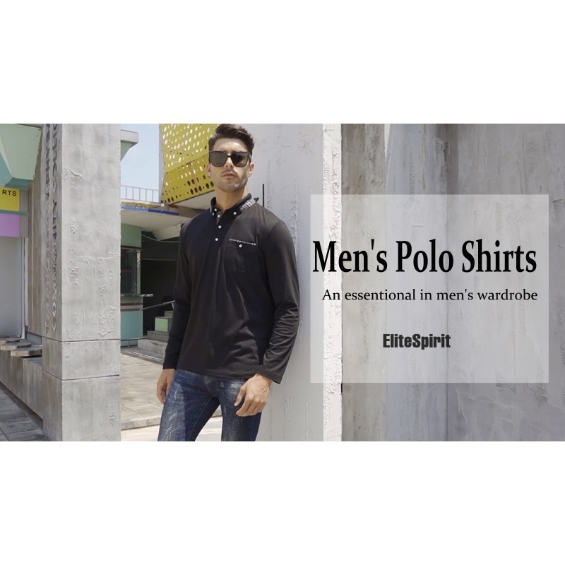 EliteSpirit 남성용 폴로 셔츠 반팔 칼라 골프 셔츠 포켓이 있는 캐주얼하고 세련된 폴로 셔츠