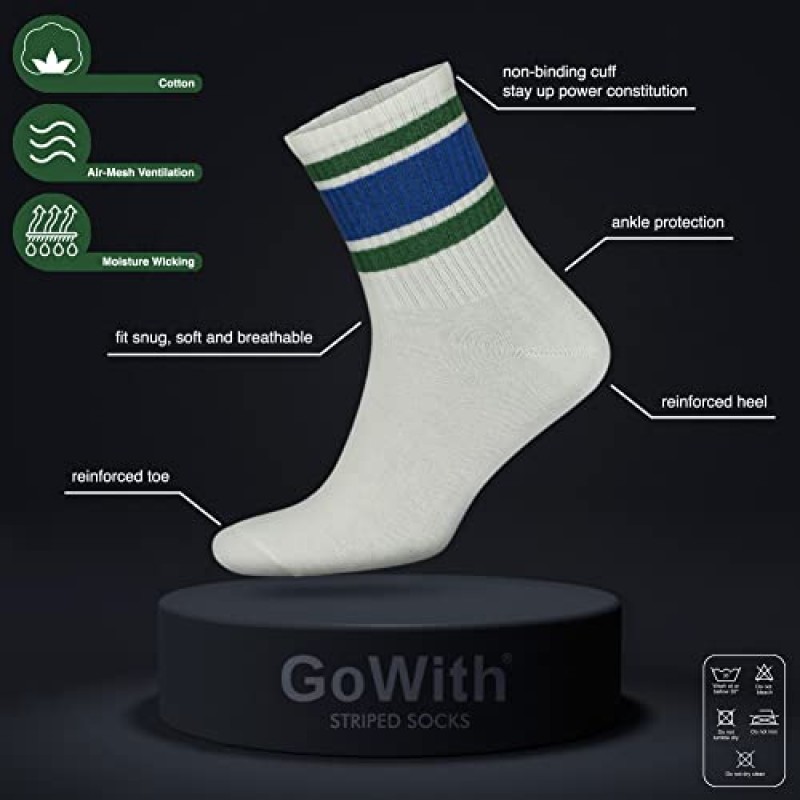 GoWith 3-4 쌍 남성 및 여성을위한 면화 다채로운 복고풍 얇은 줄무늬 양말, 캐주얼하고 부드러운 경량 쿼터 양말