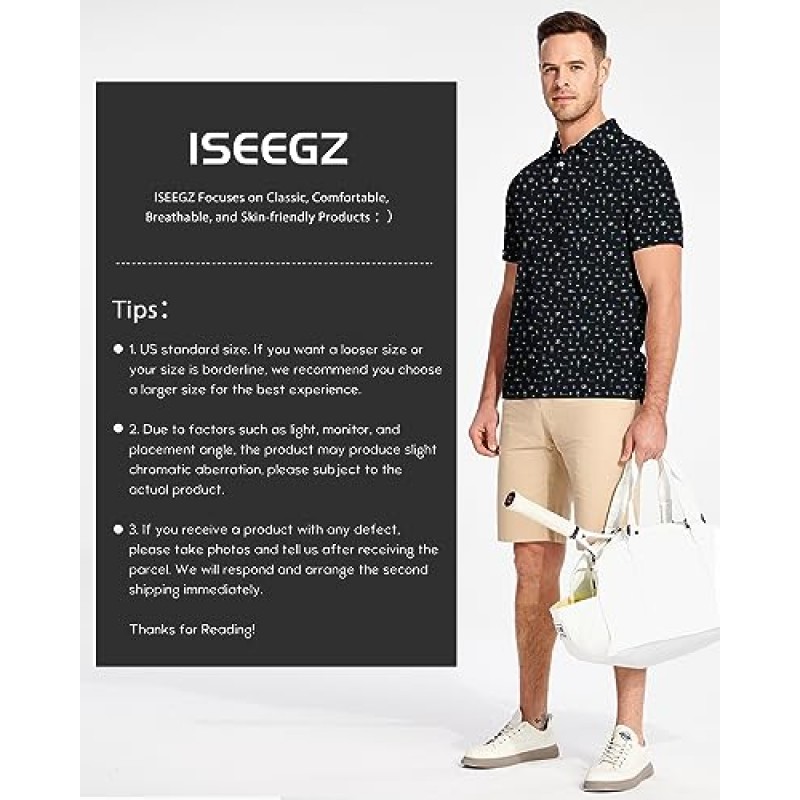ISEEGZ 남성용 골프 셔츠 반팔 웃긴 프린트 골프 폴로 셔츠 남성용 경량 드라이 피트 퀵 드라이 칼라 골프 폴로