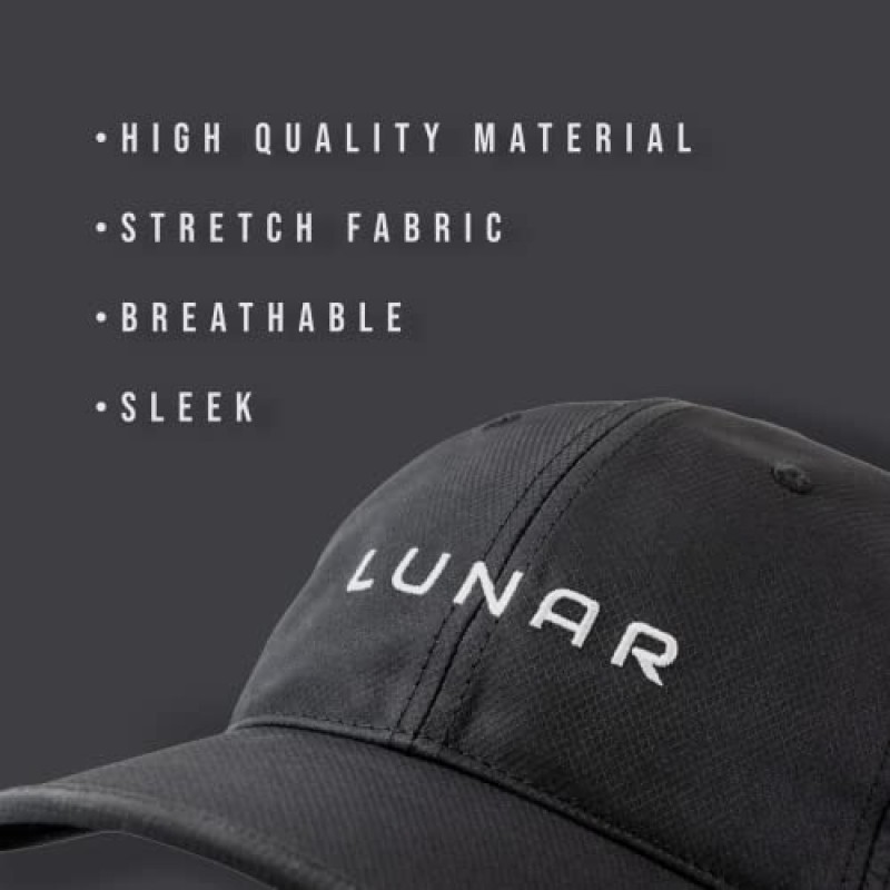LUNAR ACTIVE GEAR 퍼포먼스 모자, 통기성이 뛰어난 경량 나일론 소재, 조절 가능한 스트랩으로 편안한 핏, 남여 공용 세련된 디자인, 운동복 및 라이프스타일 의류 블랙