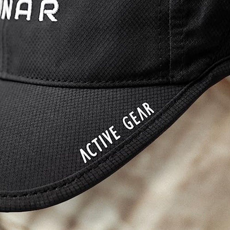 LUNAR ACTIVE GEAR 퍼포먼스 모자, 통기성이 뛰어난 경량 나일론 소재, 조절 가능한 스트랩으로 편안한 핏, 남여 공용 세련된 디자인, 운동복 및 라이프스타일 의류 블랙