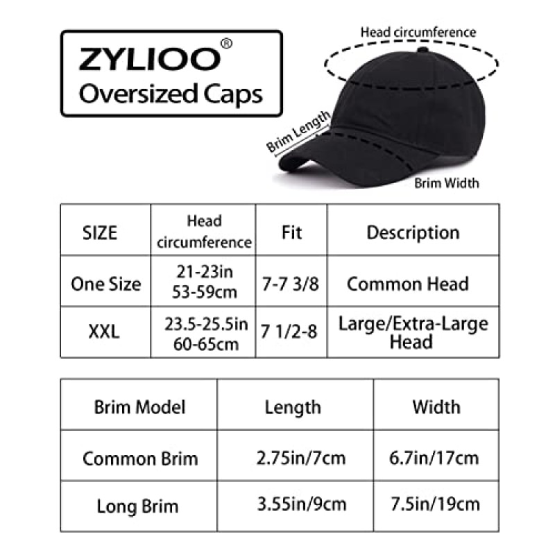 Zylioo 특대 XXL 100% 면 야구 모자, 큰 머리용 대형 야구 모자 23.5