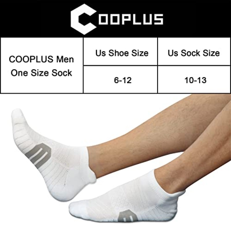 COOPLUS 남성용 발목 운동 쿠션 양말 통기성 로우 컷 스포츠 러닝 양말 탭 포함(6쌍)