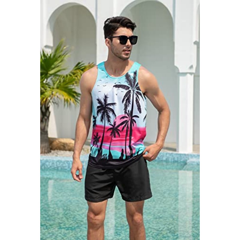 uideazone Mens Beach 탱크 탑 여름 3D 그래픽 빠른 건조 민소매 티셔츠 체육관 운동 탱크