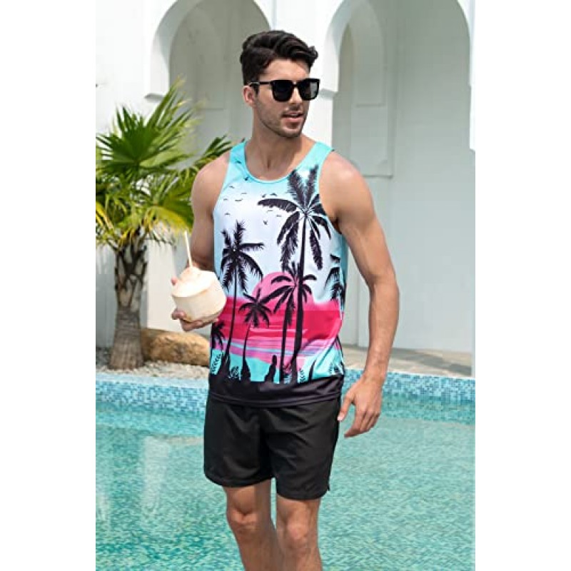 uideazone Mens Beach 탱크 탑 여름 3D 그래픽 빠른 건조 민소매 티셔츠 체육관 운동 탱크
