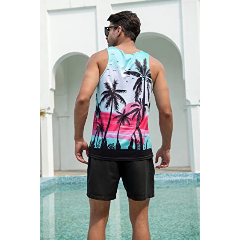 uideazone Mens Beach 탱크 탑 여름 3D 그래픽 빠른 건조 민소매 티셔츠 체육관 운동 탱크