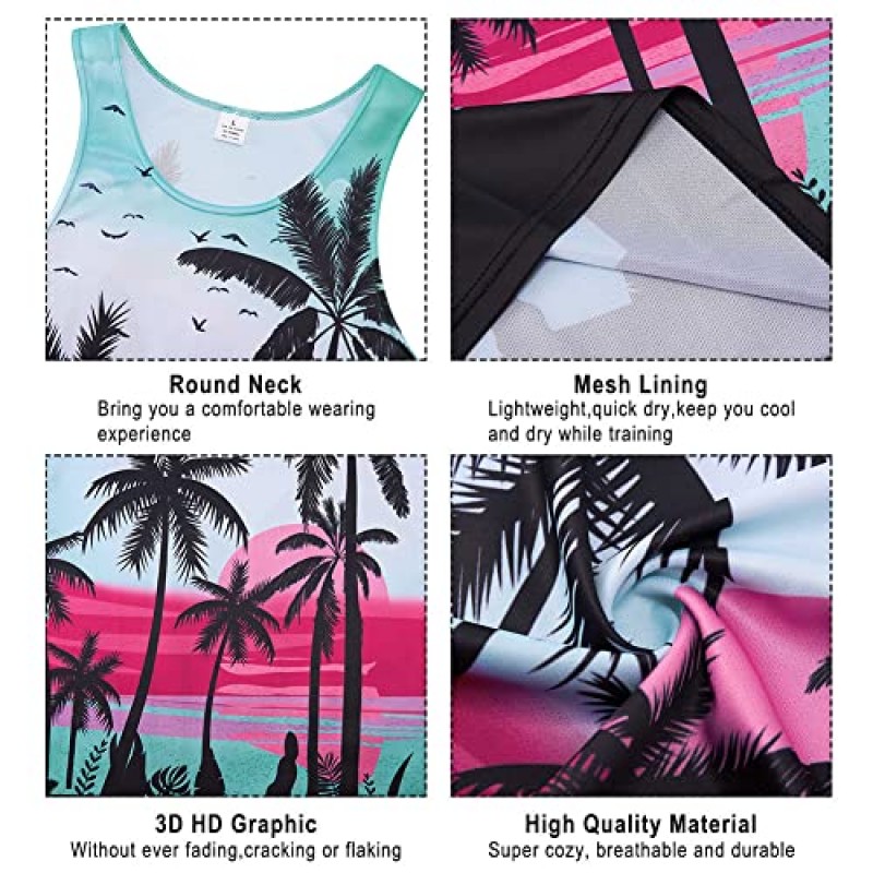 uideazone Mens Beach 탱크 탑 여름 3D 그래픽 빠른 건조 민소매 티셔츠 체육관 운동 탱크