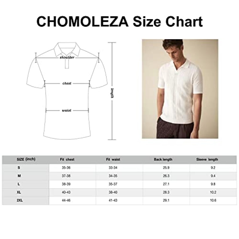 CHOMOLEZA 남성 슬림핏 니트 폴로 셔츠 반팔/긴팔 캐주얼 기본 티 스트레치 골프 셔츠 머슬 티셔츠