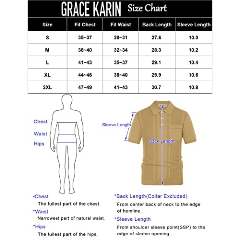 GRACE KARIN 남성용 니트 폴로 셔츠 반소매 질감 경량 골프 셔츠 스웨터