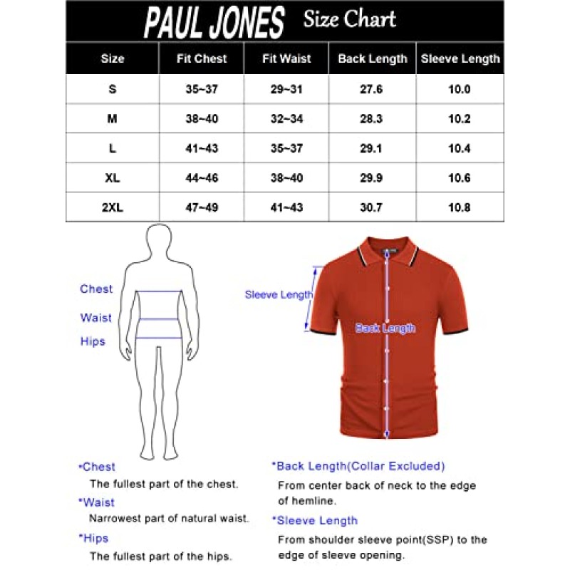 PJ PAUL JONES 남성 니트 폴로 셔츠 통기성 버튼 다운 골프 셔츠