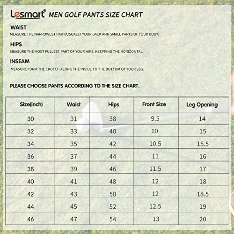 Lesmart 남성 골프 바지 확장 가능한 허리밴드 스트레치 통기성 편안한 핏(포켓 포함)