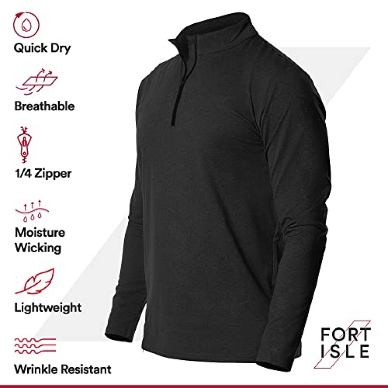 Fort Isle 남성 쿼터 지퍼 긴소매 풀오버 셔츠 - 1/4 지퍼 풀오버 ​​남성 | 퍼포먼스 쿼터 지퍼 풀오버 ​​남성