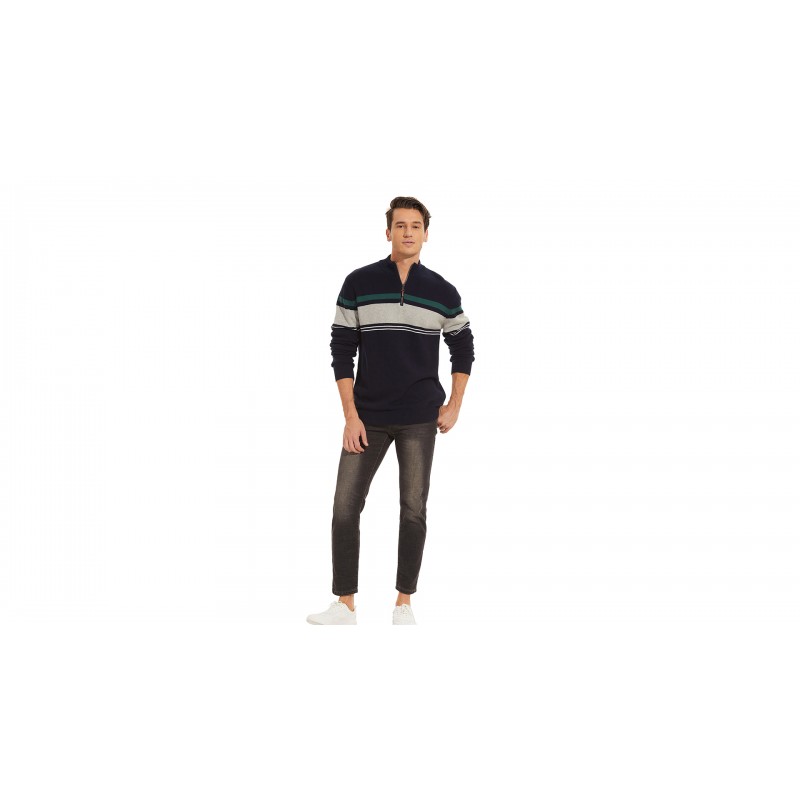 MAGCOMSEN 남성용 스웨터 1/4 지퍼 업 캐주얼 스트라이프 풀오버 폴로 스웨터 가을 겨울 스웨트 셔츠