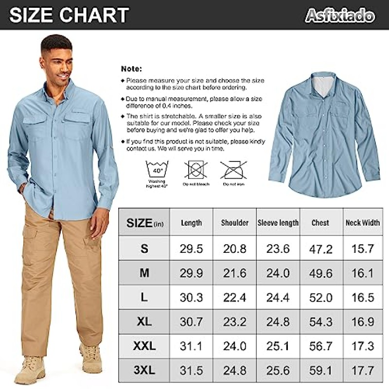 Asfixiado Mens 긴 소매 낚시 셔츠 UV 보호 UPF 50 + 야외 빠른 건조 경량 냉각 하이킹 셔츠
