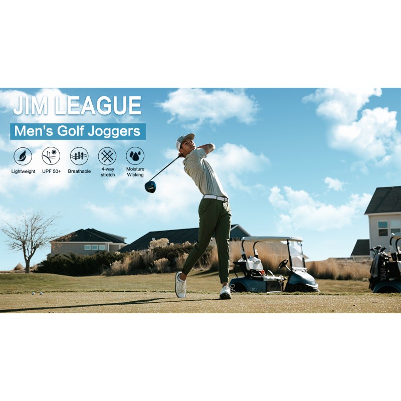 JIM LEAGUE 남성용 골프 조깅 바지 벨트 루프 슬림 피트 신축성있는 스웨트 팬츠 작업 여행 드레스 캐주얼 테이퍼 팬츠 퀵 드라이