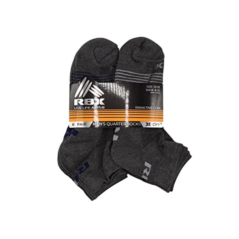 RBX Active 남성용 Athletic X-Dri 퀵 드라이 6팩 쿼터 크루 양말