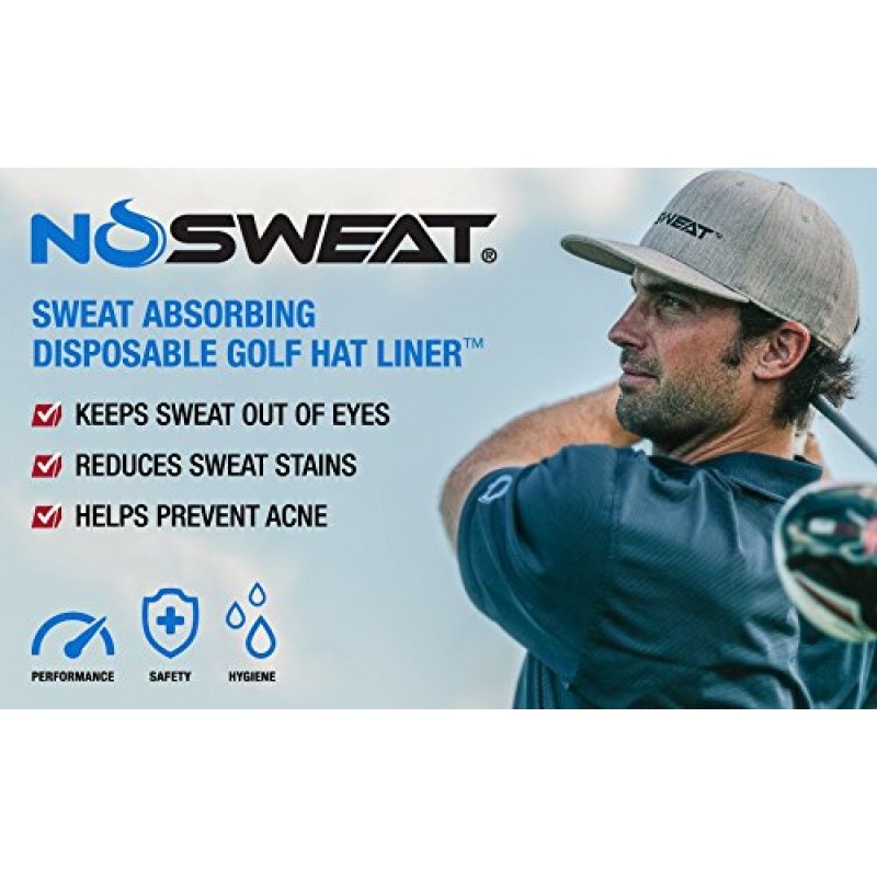 NoSweat 골프 모자 스웨트 라이너 - 얼룩 및 냄새 방지 특허 기술 Made in USA
