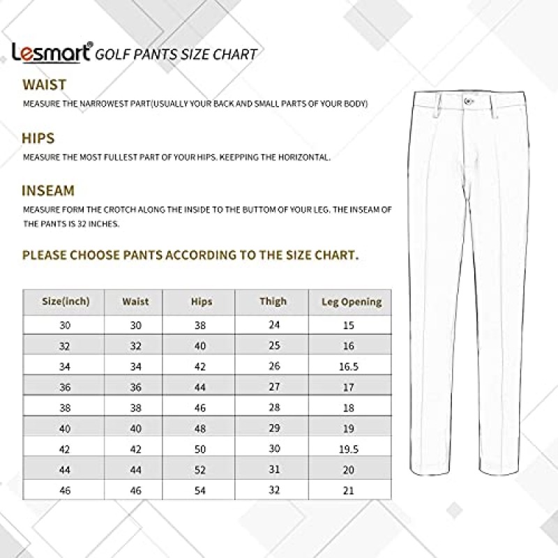 Lesmart 남성용 골프 바지 스트레치 경량 슬림 피트 통기성 드라이 핏 골프 바지(포켓 포함)