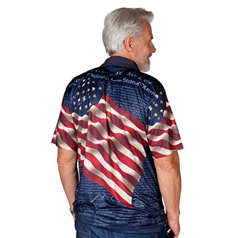 TheFlagshirt 남성용 애국적인 퍼포먼스 골프 아메리칸 플래그 클래식 핏 폴로 셔츠