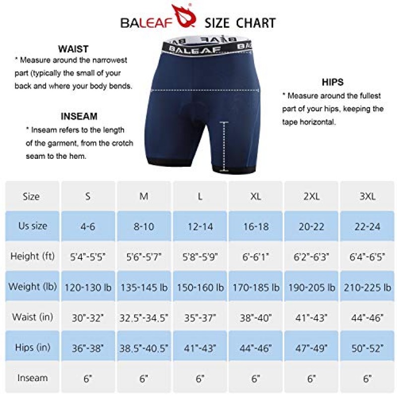 BALEAF 남성용 자전거 반바지 4D 패딩 사이클링 속옷 패딩 자전거 MTB 라이너 산악 자전거 타이츠 도로 라이딩