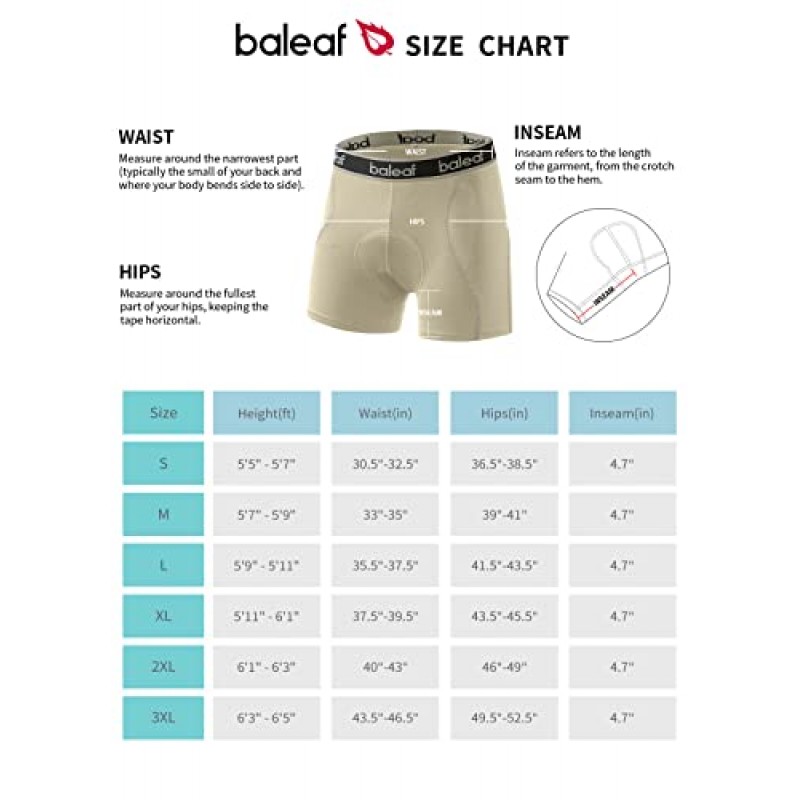 BALEAF 남성용 4D 패딩 자전거 반바지 패딩 도로 자전거 타기 MTB 라이너 반바지 자전거 장비가있는 사이클링 속옷