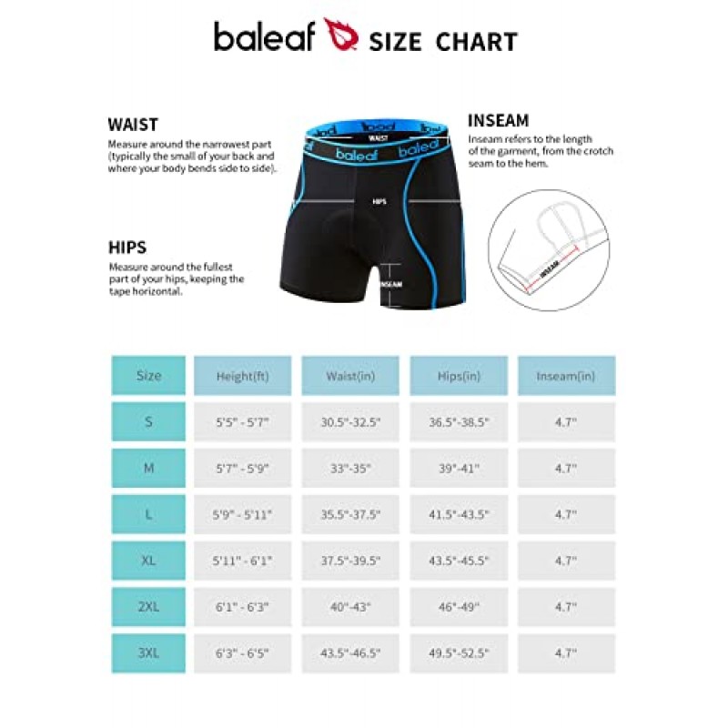 BALEAF 남성용 4D 패딩 자전거 반바지 패딩 도로 자전거 타기 MTB 라이너 반바지 자전거 장비가있는 사이클링 속옷