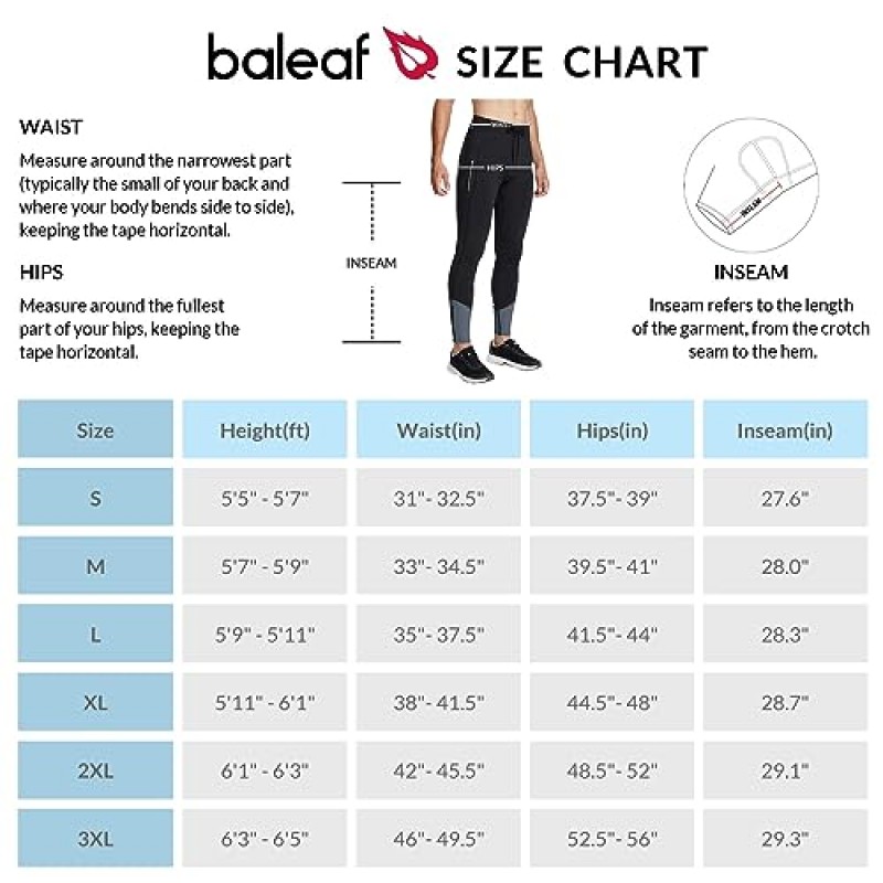 BALEAF 남성용 겨울 러닝 스타킹 열 사이클링 바지 방수 포켓 지퍼 다리 추운 날씨