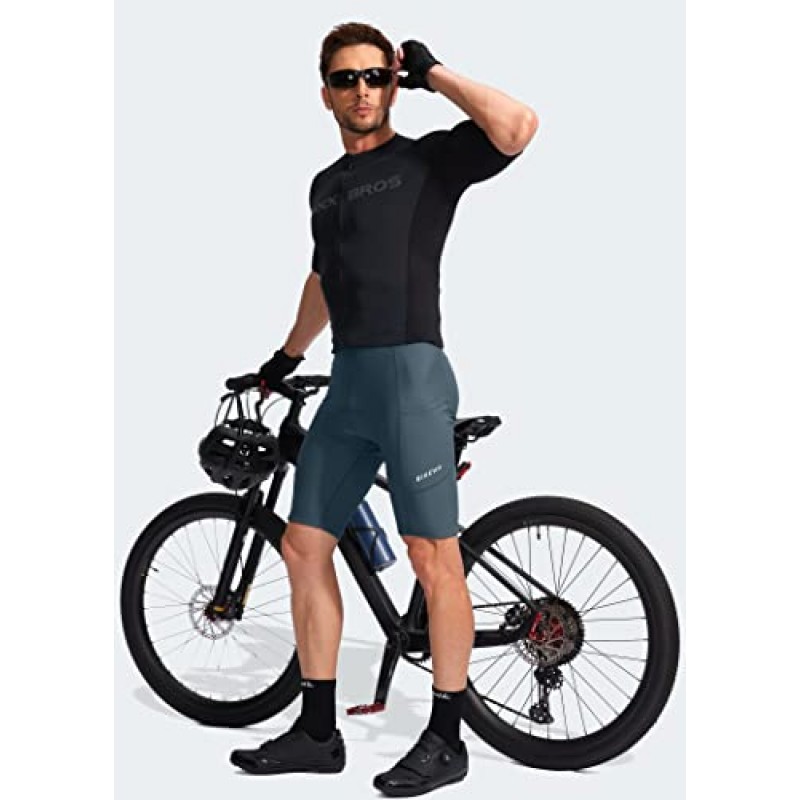 Bikewa 남성용 자전거 반바지 3D 패딩 사이클링 도로 자전거 타기 산악 자전거 타는 사람 자전거 UPF 50+ 사이클 반바지 지퍼 포켓