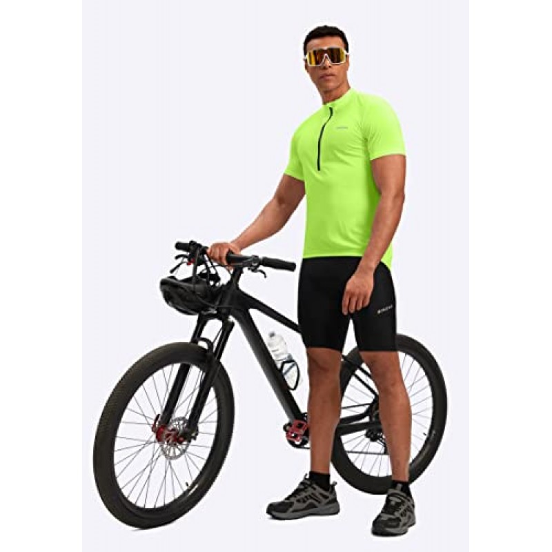 Bikewa 남성용 사이클링 저지 모이스처 위킹 반소매 UPF 하프 지퍼 자전거 로드 라이드 남성용 자전거 셔츠 지퍼 포켓
