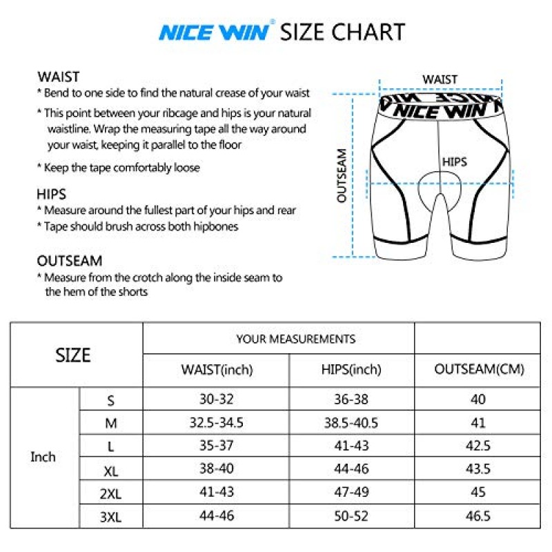 NICEWIN Mens 4D 패딩 자전거 반바지 미끄럼 방지 다리 사이클링 속옷 와이드 허리 밴드 자전거 타기 자전거 오토바이 속옷