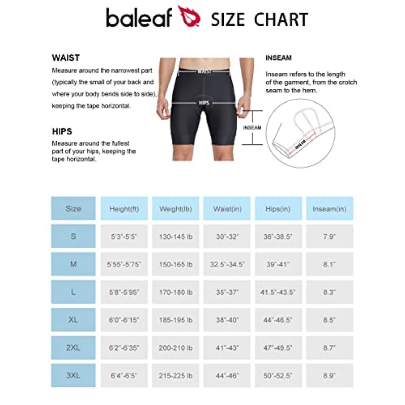 BALEAF 남성용 사이클링 반바지, 포켓이 있는 4D 패딩 산악 자전거 반바지 자전거 도로 자전거 라이딩 섀미 가죽 UPF50+