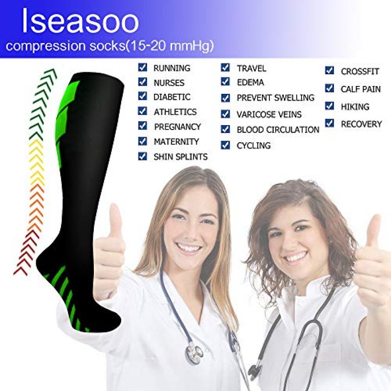 Iseasoo 구리 압축 양말 남성용 및 여성용 순환-러닝 하이킹 사이클링 15-20 mmHg에 가장 적합