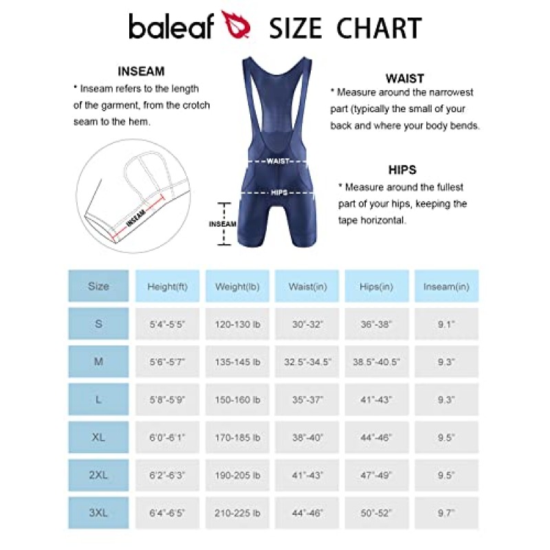 BALEAF 남성용 사이클링 턱받이 반바지 4D 패딩, 도로 자전거 사이클링 턱받이 자전거 타기 자전거 반바지 젤 포켓 UPF50+