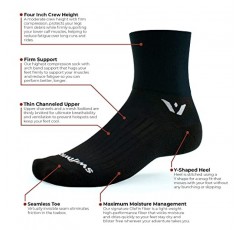 Swiftwick ASPIRE FOUR 트레일 러닝, 사이클링 크루 양말, 견고한 압축 핏