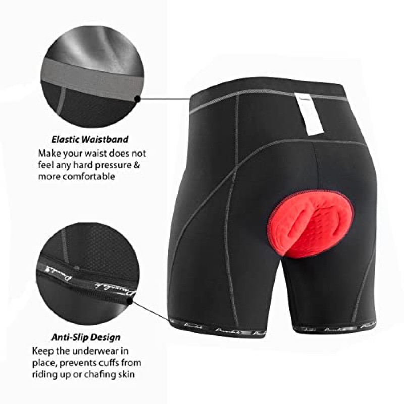 Przewalski Mens 사이클링 속옷 반바지 4D 패딩 자전거 언더쇼츠 자전거 MTB 라이너 반바지(실리콘 다리 그리퍼 포함)