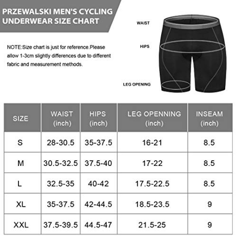 Przewalski Mens 사이클링 속옷 반바지 4D 패딩 자전거 언더쇼츠 자전거 MTB 라이너 반바지(실리콘 다리 그리퍼 포함)