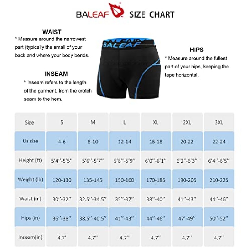 BALEAF 남자 2 팩 3D 패딩 사이클링 속옷 자전거 반바지 패딩 산악 자전거 자전거 의류 MTB 라이너