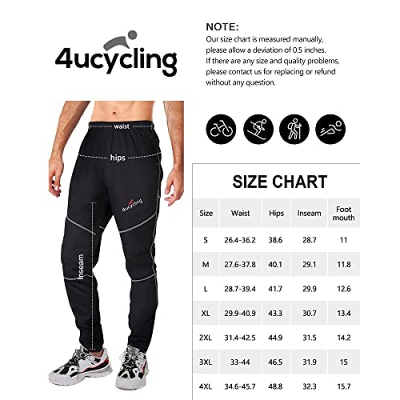 4ucycling 남성용 플리스 방풍 겨울 사이클링 바지 자전거 타기, 스키, 야외 스포츠 달리기