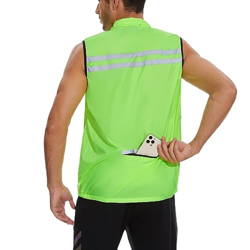 bpbtti 남성용 Hi-Viz 안전 러닝 사이클링 조끼 민소매 윈드브레이커 조끼-방풍 및 반사