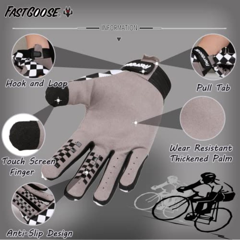 FASTGOOSE 사이클링 장갑 자전거 장갑 남성용/여성용 자전거 장갑, ATV MTB 용 전체 손가락 터치 스크린 통기성 산악 자전거 레이싱 장갑,모토크로스 장갑 오토바이 장갑