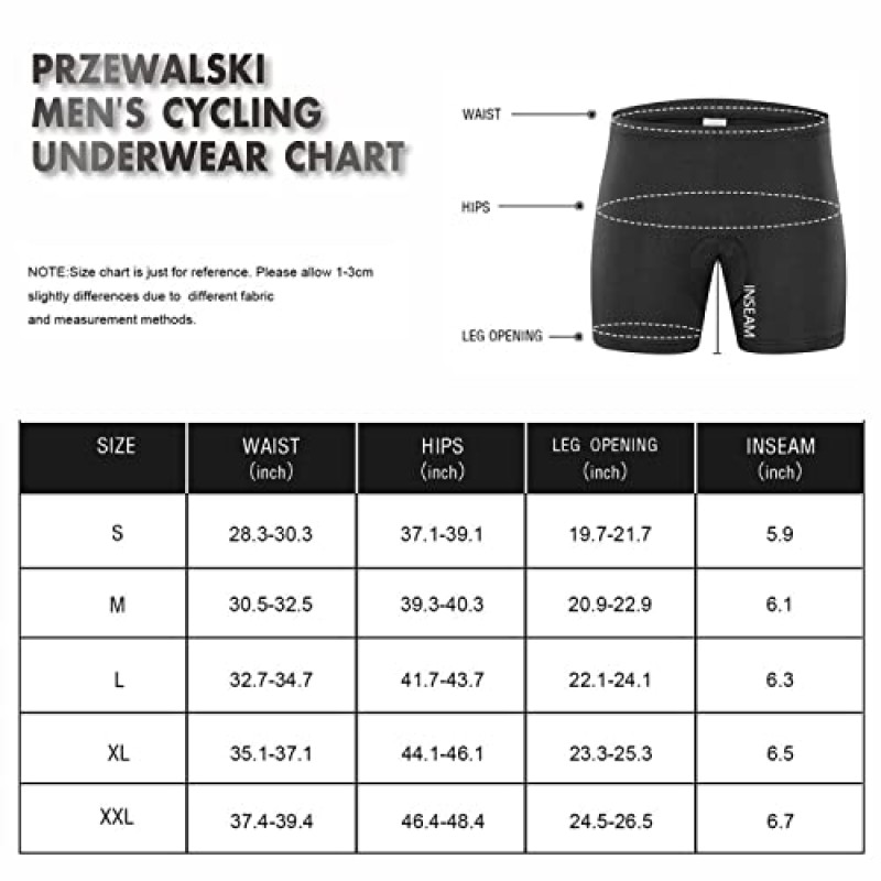 Przewalski Mens 사이클링 속옷 반바지 4D 패딩 자전거 자전거 언더쇼트 MTB 라이너 자전거 타기 속옷