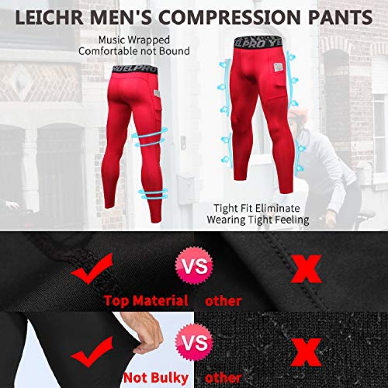 Queerier Mens Compression Pants 포켓이 있는 액티브 운동용 레깅스 Running Baselayer Tights 사이클링 운동 바지