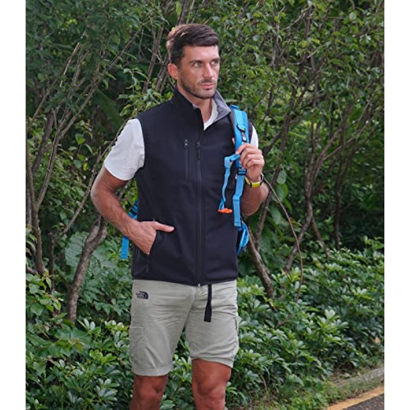 Fit space 남성용 경량 조끼 Softshell 지퍼가 달린 민소매 방풍 자켓 Pcoket 사이클링 여행 하이킹 러닝 골프