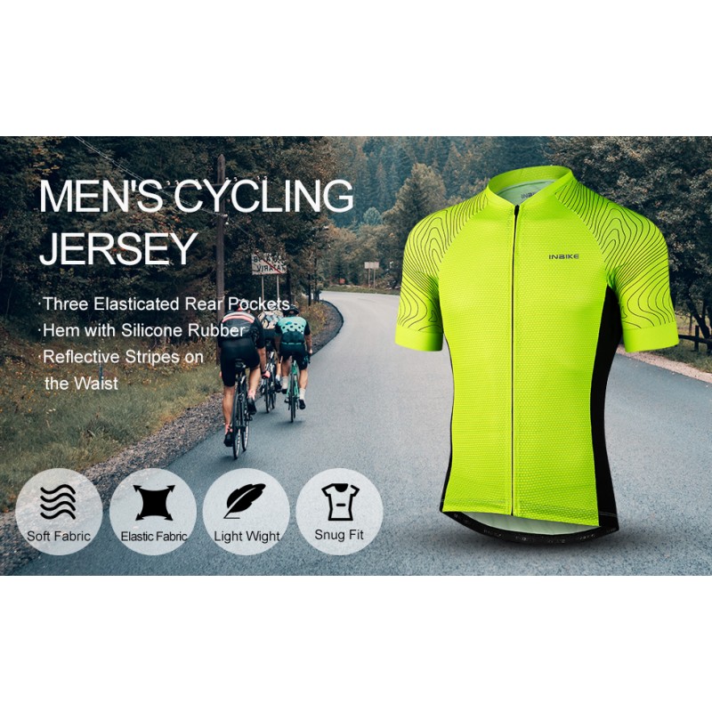 INBIKE 사이클링 저지 남성 통기성 자전거 셔츠 도로 자전거 타기를위한 빠른 건조 반사 자전거 의류