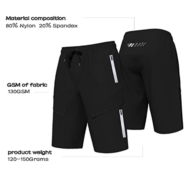 남성용 산악 자전거 반바지 4D 패딩, 자전거 타기 MTB 반바지 루즈핏 경량 MTB 사이클링 반바지