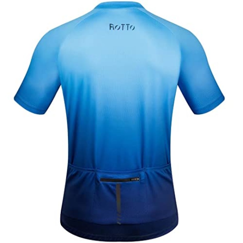 ROTTO 남성용 사이클링 져지 반소매 자전거 셔츠 그라데이션 컬러 프로 시리즈(지퍼 후면 포켓 포함)