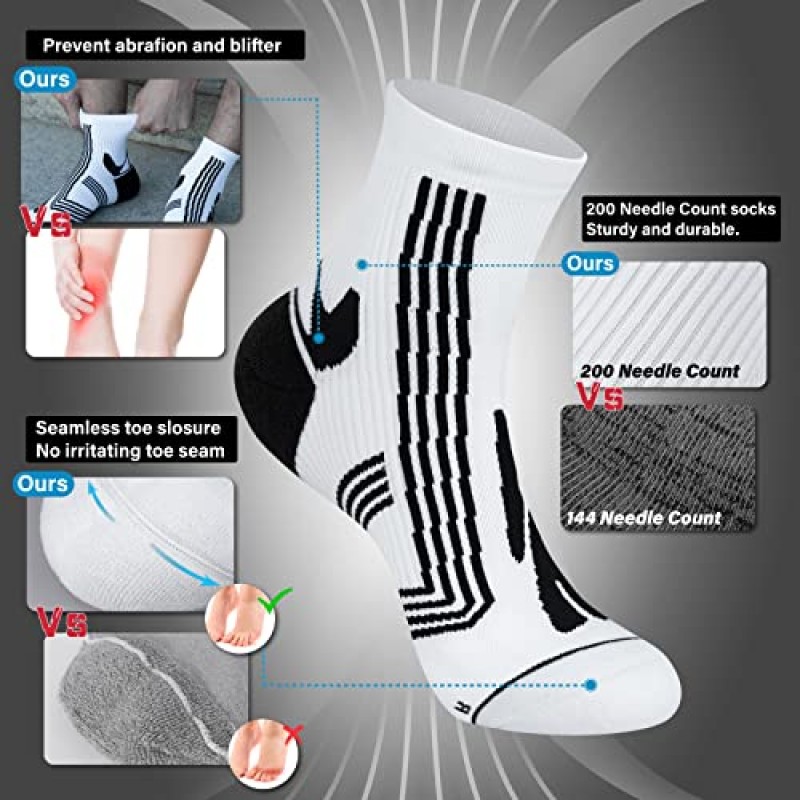 Hylaea Quarter Athletic Running 양말 물집 없음, 사이클링 스포츠용 쿠션 수분 흡수 양말