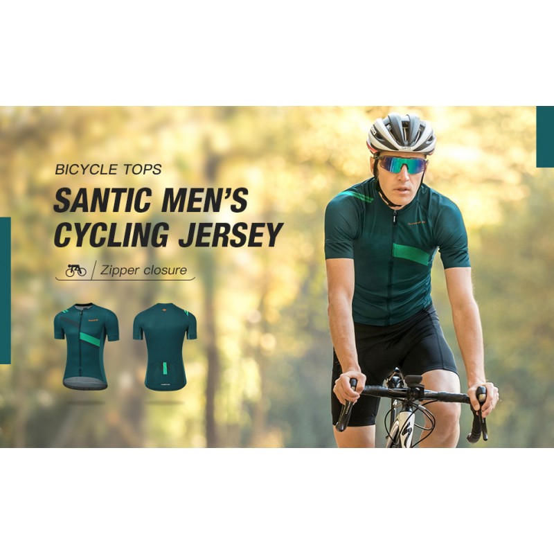 Santic 남성용 사이클링 저지 반바지 소매 탑 프로 로드 자전거 자전거 셔츠 풀 지퍼 UPF 50+ MTB 저지(포켓 포함)